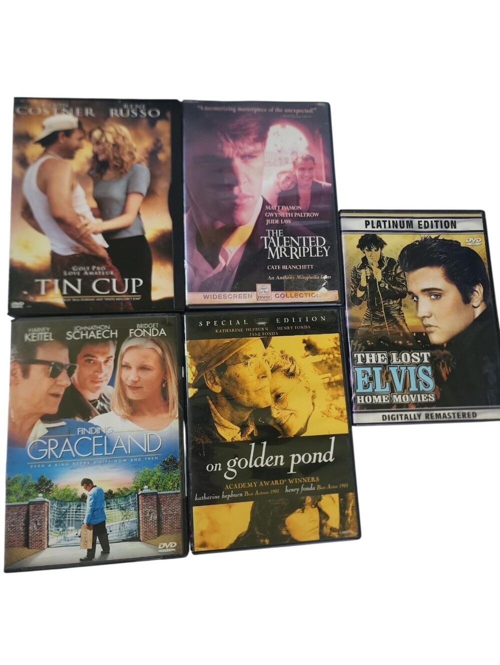 5pc Lot Of Elvis & Romance DVDs-Talented Mr Ripley, Tin Cup, Etc
